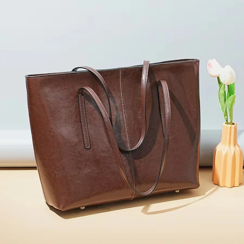 

2025 Women's A-100 Stylish Tote Bag All-Match Large Capacity Cowhide Genuine Leather Woman Bag Leather Tote Bags for Women
