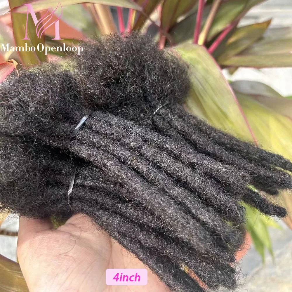 100%人毛ドレッドヘアエクステ、完全手作り、卸売、幅0.6cm、ナチュラルブラック、女性男性用エクステ