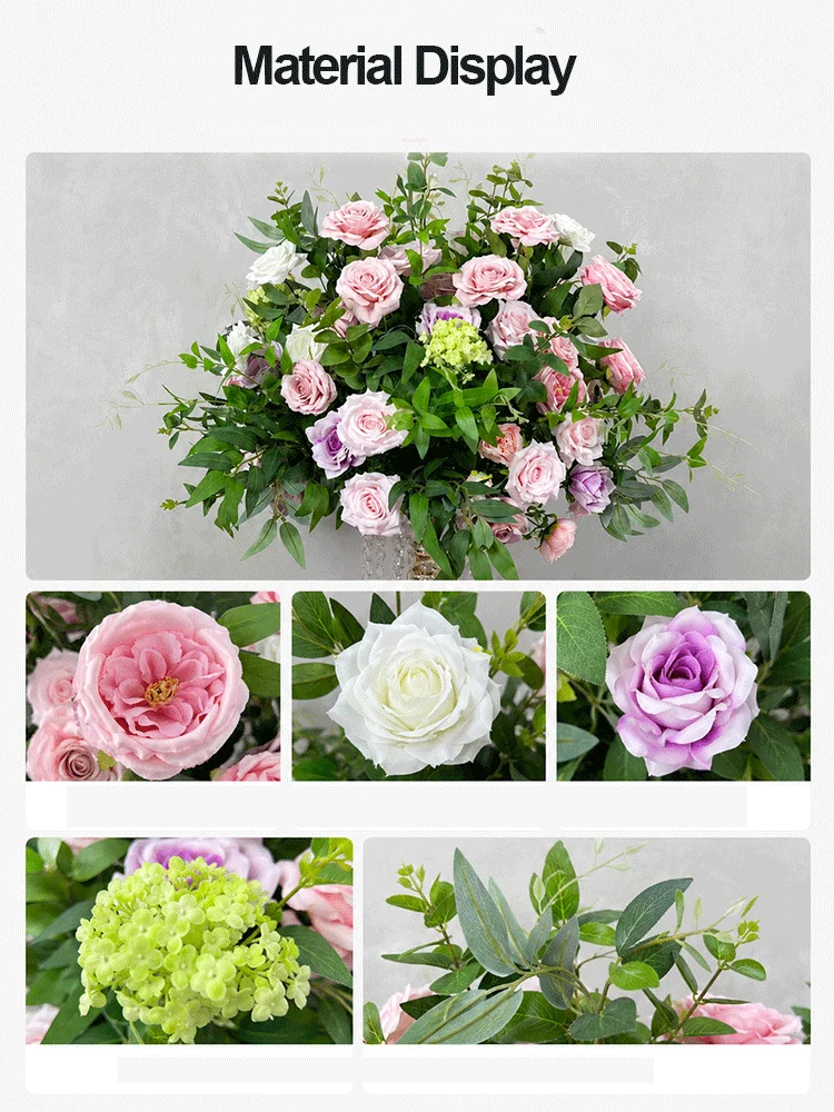 Luxuriöse künstliche rosa Rosen- und grüne Pflanzen-Blumenkugel als Tischdekoration für Hochzeiten und Events, als Wegleiter und Requisiten für Blumenarrangements. – Detail 2