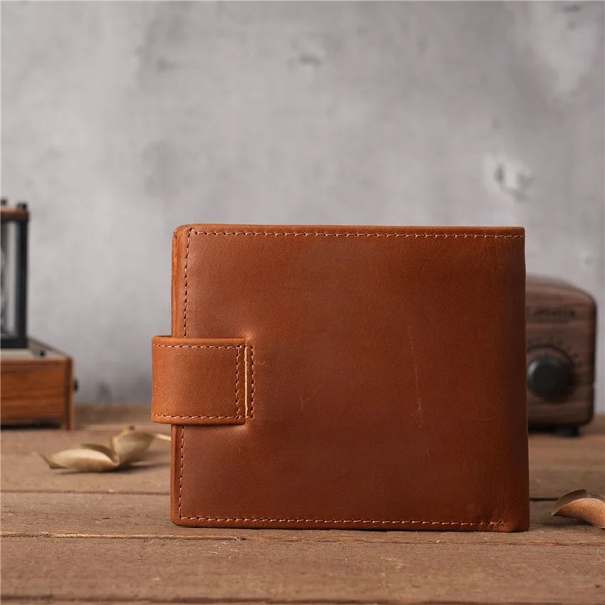 1126 Men's bifold Leather Wallet Segment Short, Top Layer Cowhide Coin Purse, Multi Slot Button Card Bag
