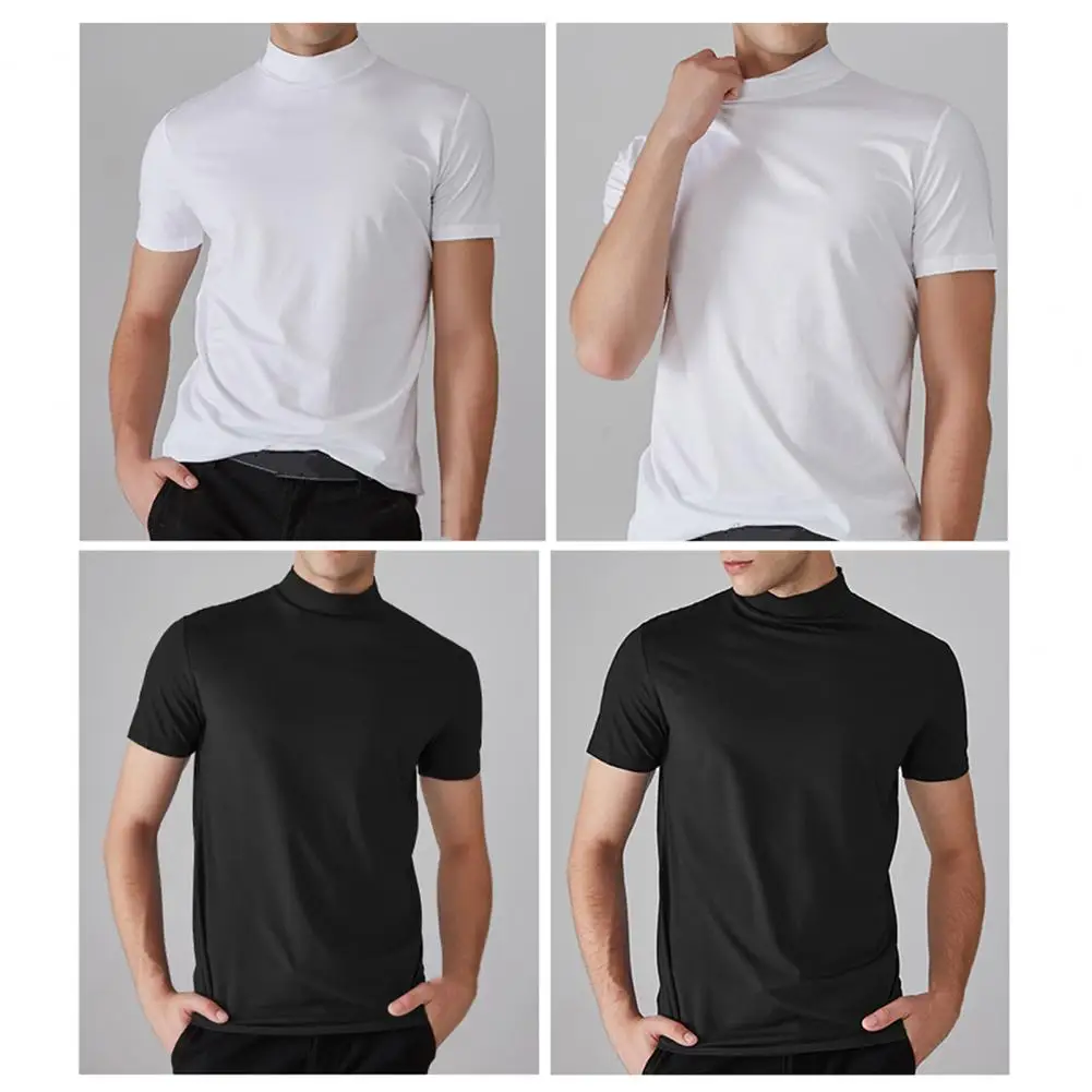 Men Half High Collar T-shirt Slim Fit Quick-drying Sports Tee Shirt Short Sleeve Elastic Summer Casual Thin Pullover Tee Shirt