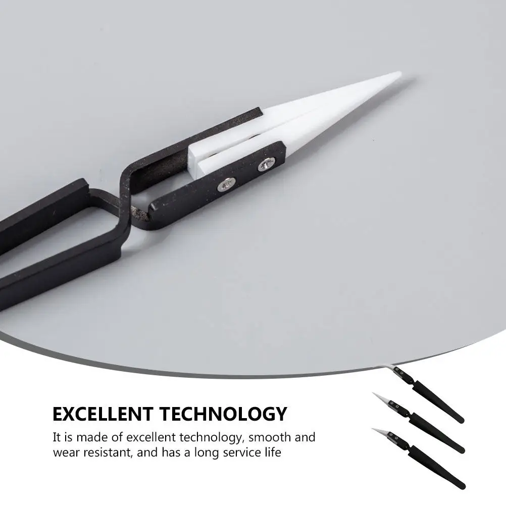 

3Pcs Ceramic Tweezers Professional Electronic Tweezers for Precision Resistant Non-Conductive Curved Straight Tips
