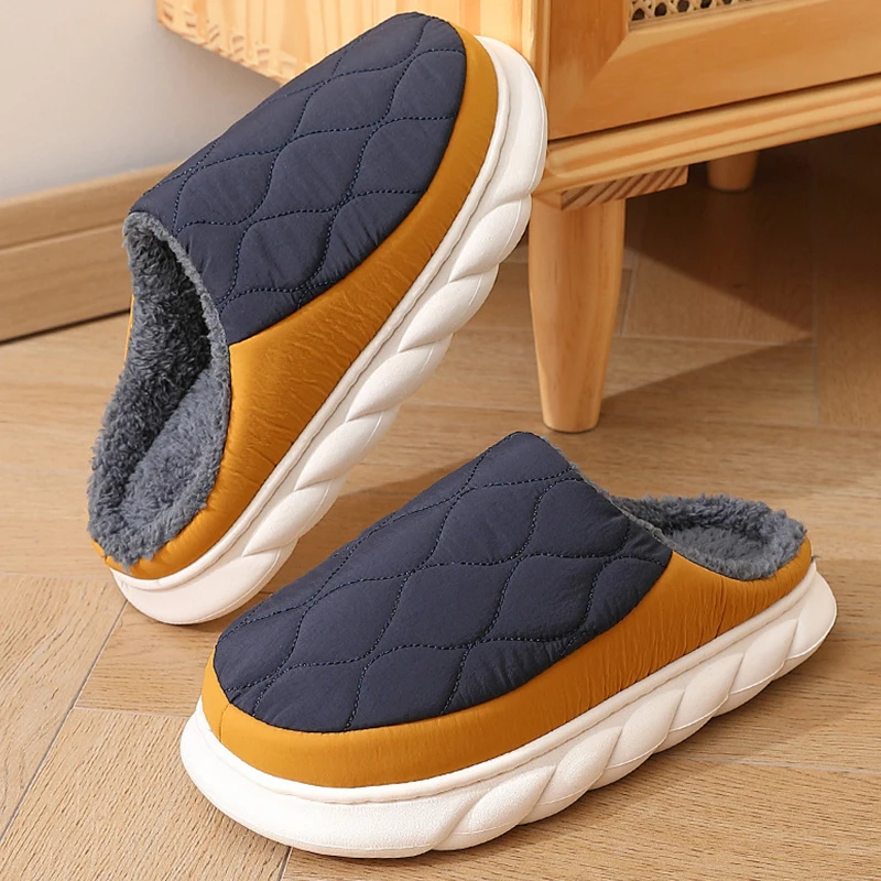 Comwarm Winter Men Plush Slippers Casual Soft Sole Fluffy Indoor Flat Slides Fuzzy Women Home Slippers Warm Fur Men Cotton Shoes