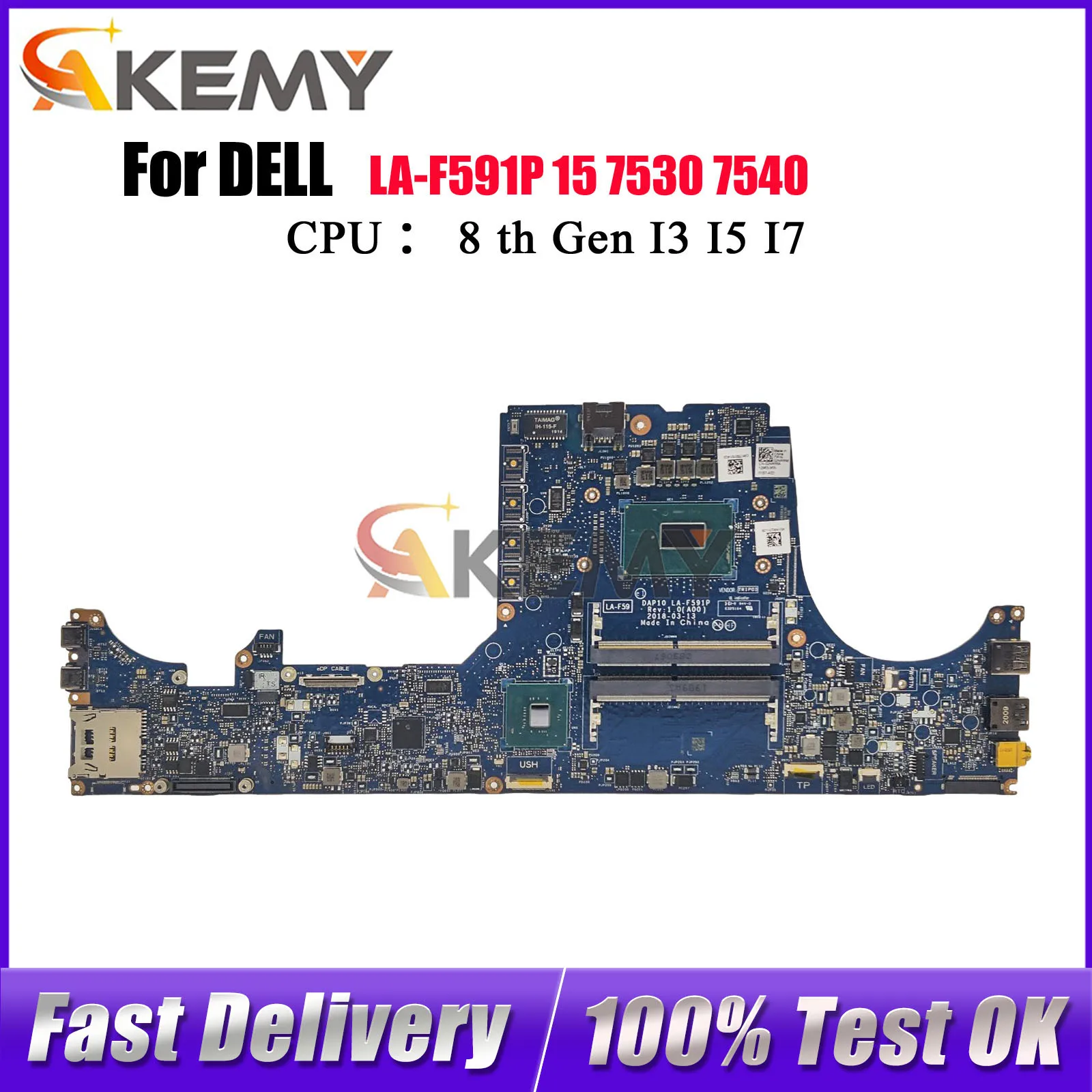 

For Dell Precision 7530 Notebook Mainboard LA-F591P with i5 i7 i9 8th CPU 02NRRM 0Y0MPW 0XM3HC 100% Fully Tested