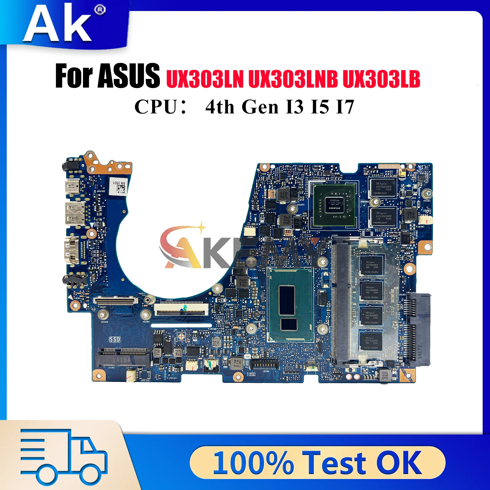 

UX303LN Laptop Motherboard For ASUS ZenBook U303L UX303L UX303LN UX303LNB U3000 UX303LB BX303L Mainboard I3 I5 I7 CPU tests OK