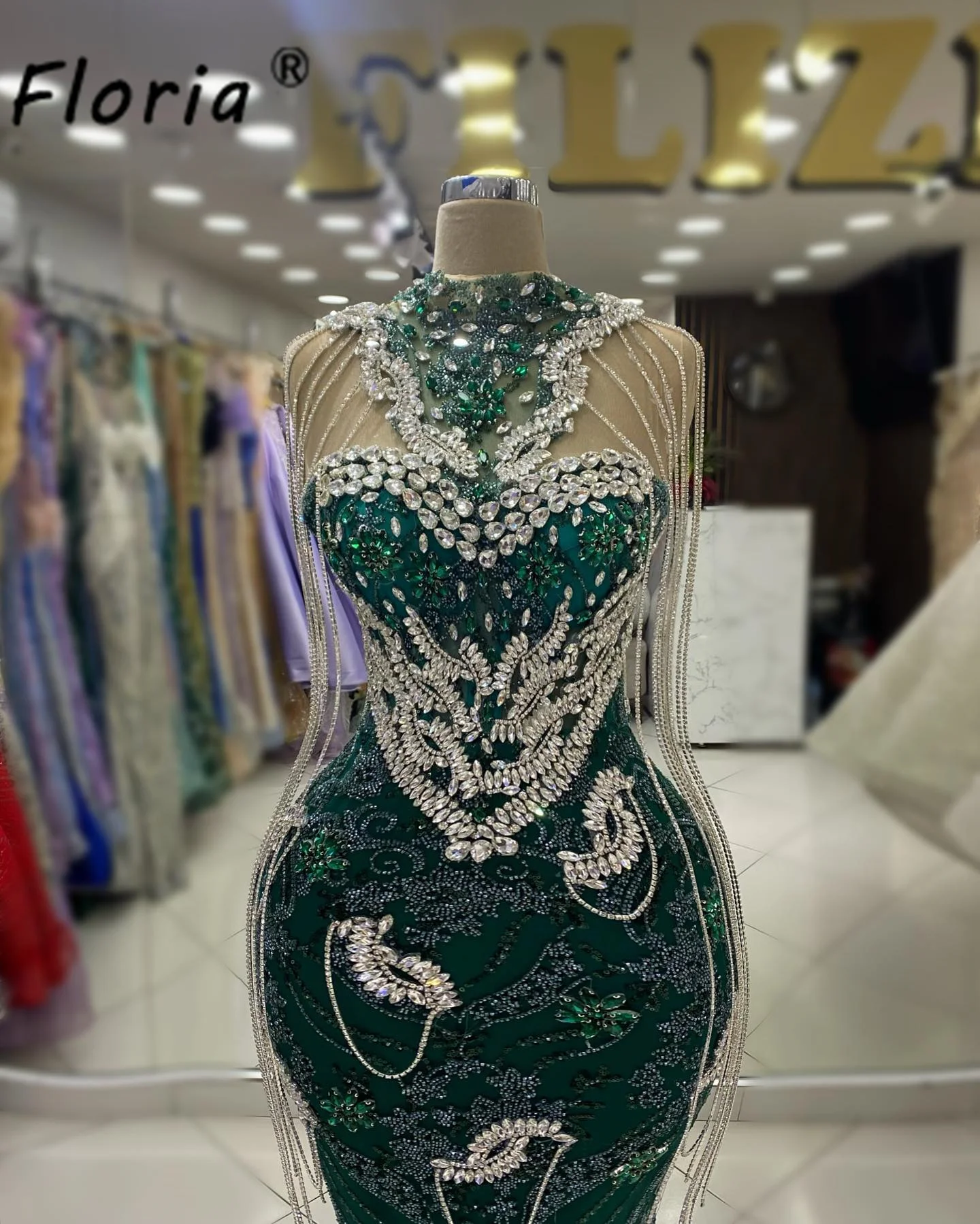 Elegant Green Mermaid Party Dress Beaded Tassel Sleeveless Woman Formal Evening Dresses Red Carpet Prom Vestidos Gala Customized
