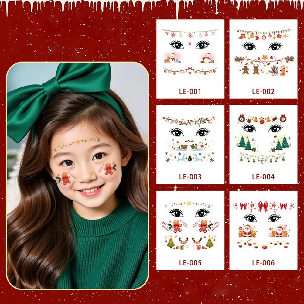 

Зимние рождественские милые атмосферные детские рождественские наклейки для лица, красочные татуировки для макияжа, наклейки для лица, действительно моющиеся