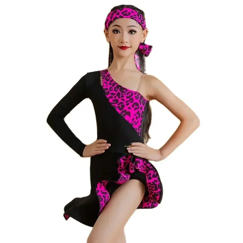

2025 New Single Sleeve Latin Dance Professional Dress Girls Samba Chacha Latin Dance Costume Kids Dancing Dresses