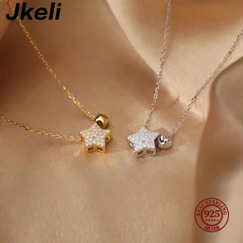 Jkeli Real 925 Sterling Silver Necklace Sweet Star Heart  Pendant 18k Necklace For Women Wedding Statement Fine Jewelry