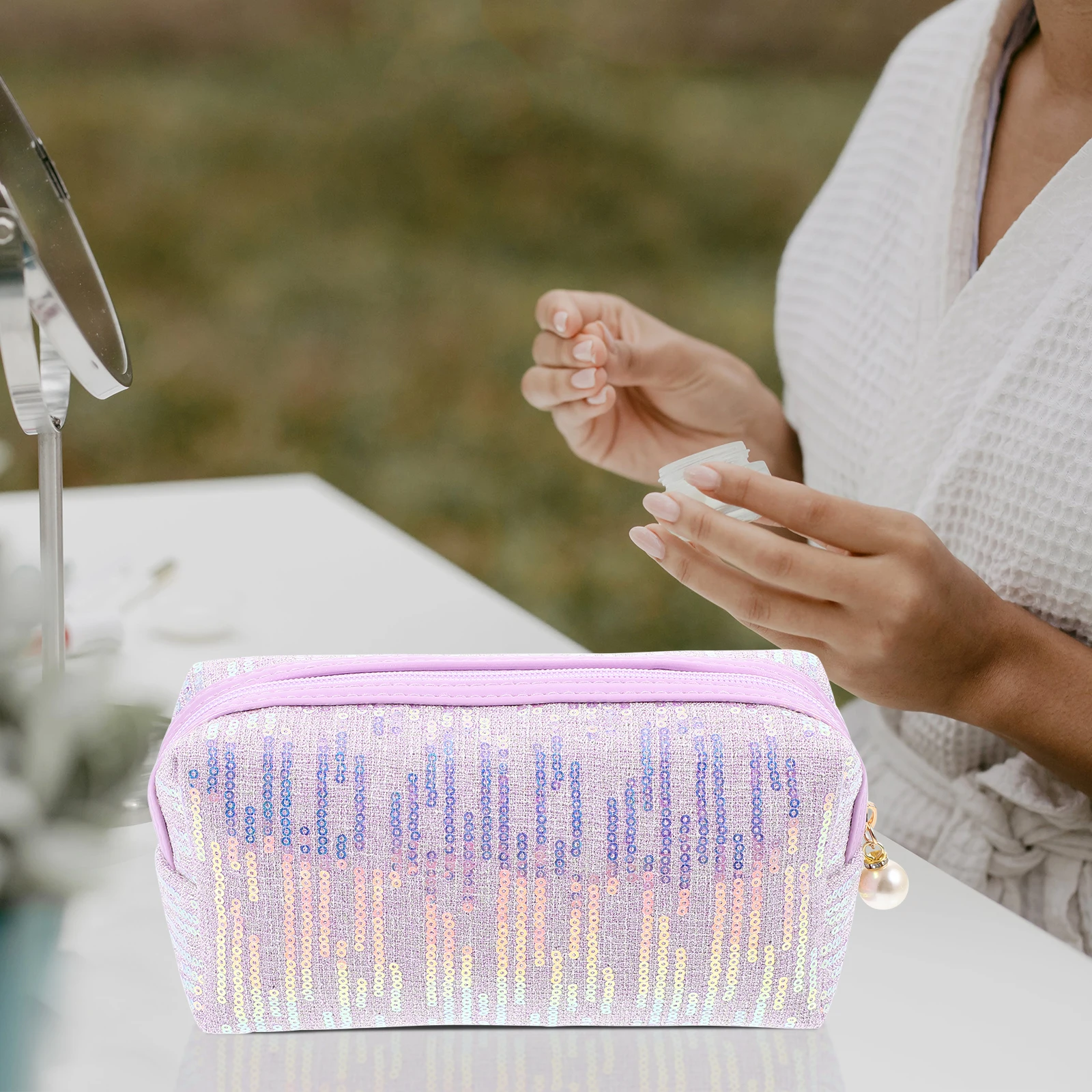 

Sequin Makeup Bag Large Capacity Pouch For Women Travel Lipstick Organizer Zippered Toiletry Case Sparkly Glitter