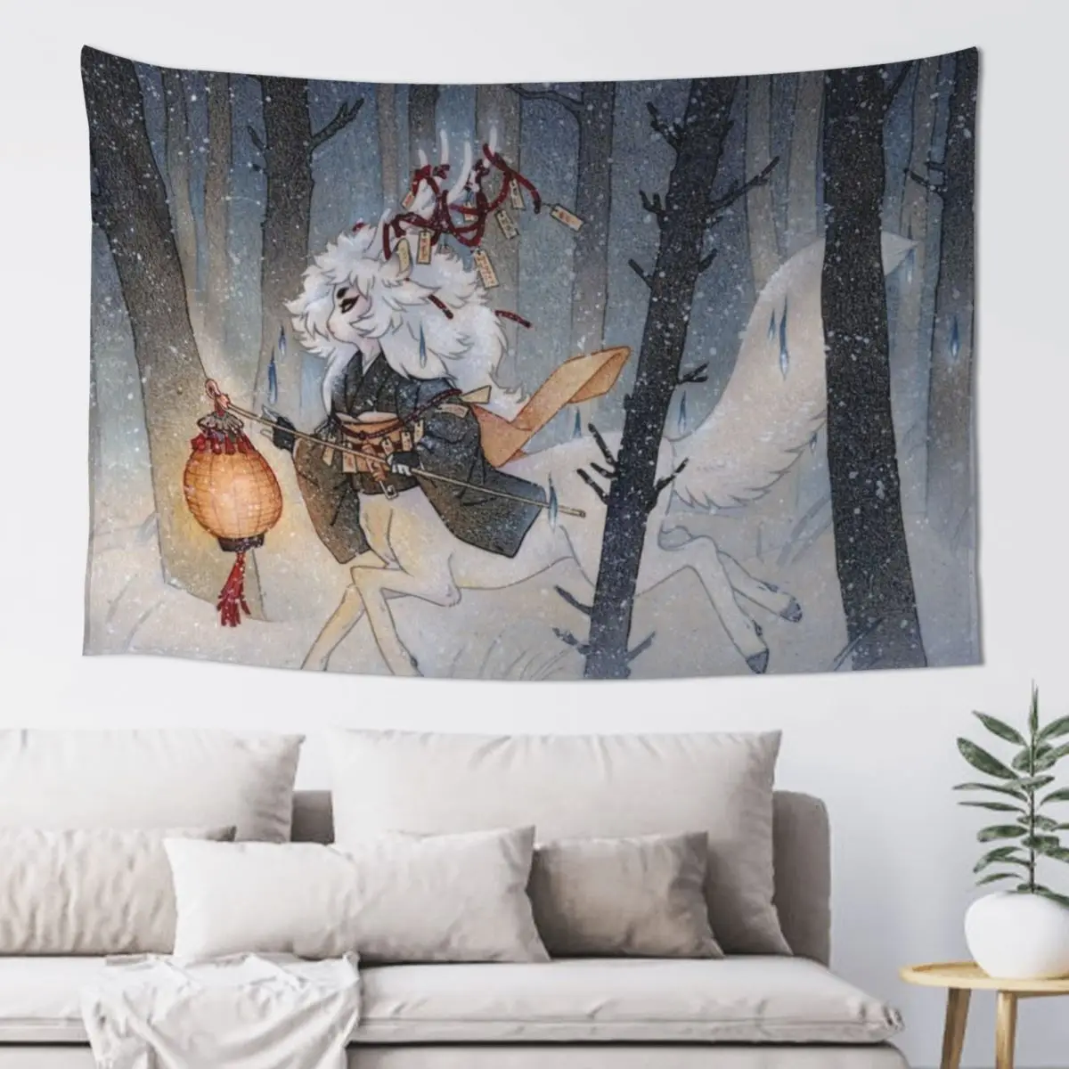 A Light in the Dark - TeaKitsune Kirin Spirit Tapestry Mushroom Decoration Bedroom Cute Decor Tapestry