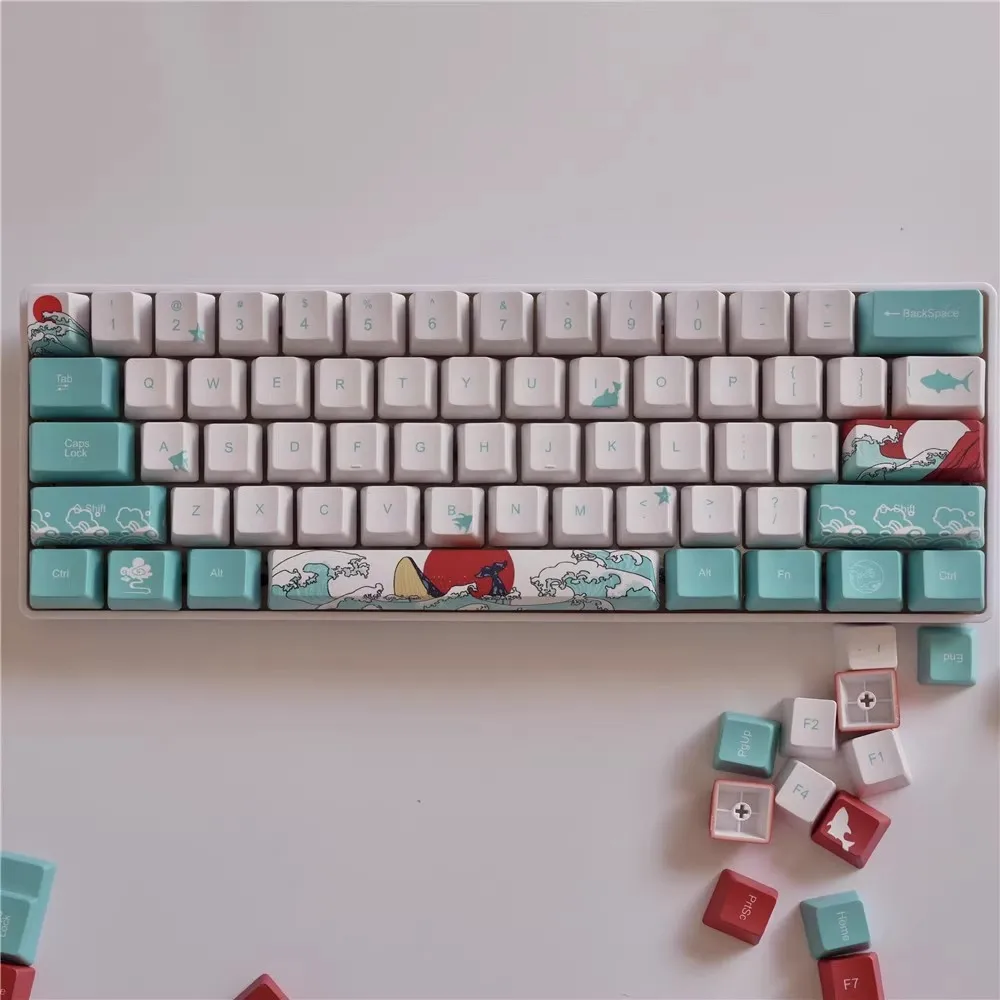 

Coral Sea Keycap Japanese Wired Mechanical Keyboard PBT OEM Profile Key Caps GK64/GH60/68 Gaming Keyboard Brown Switch Teclados