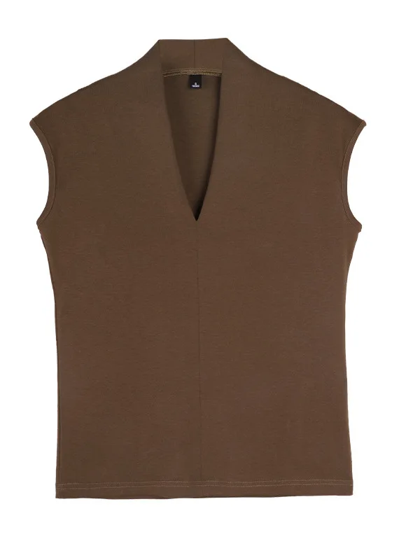 تي شيرت نسائي كاجوال بدون أكمام بلون واحد بأسلوب الشارع ضيق مناسب للصيف قصير للغاية بسماكة عادية