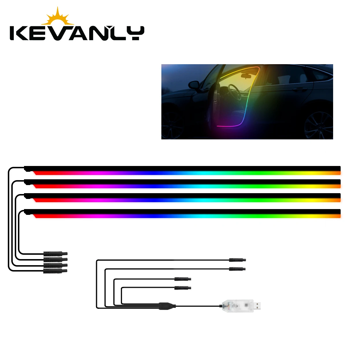4in1 Symphony 145 inch Car Door Frame Ambient Light Strip Auto Interior Colorful Atmosphere Lamp USB Controller Remote Control