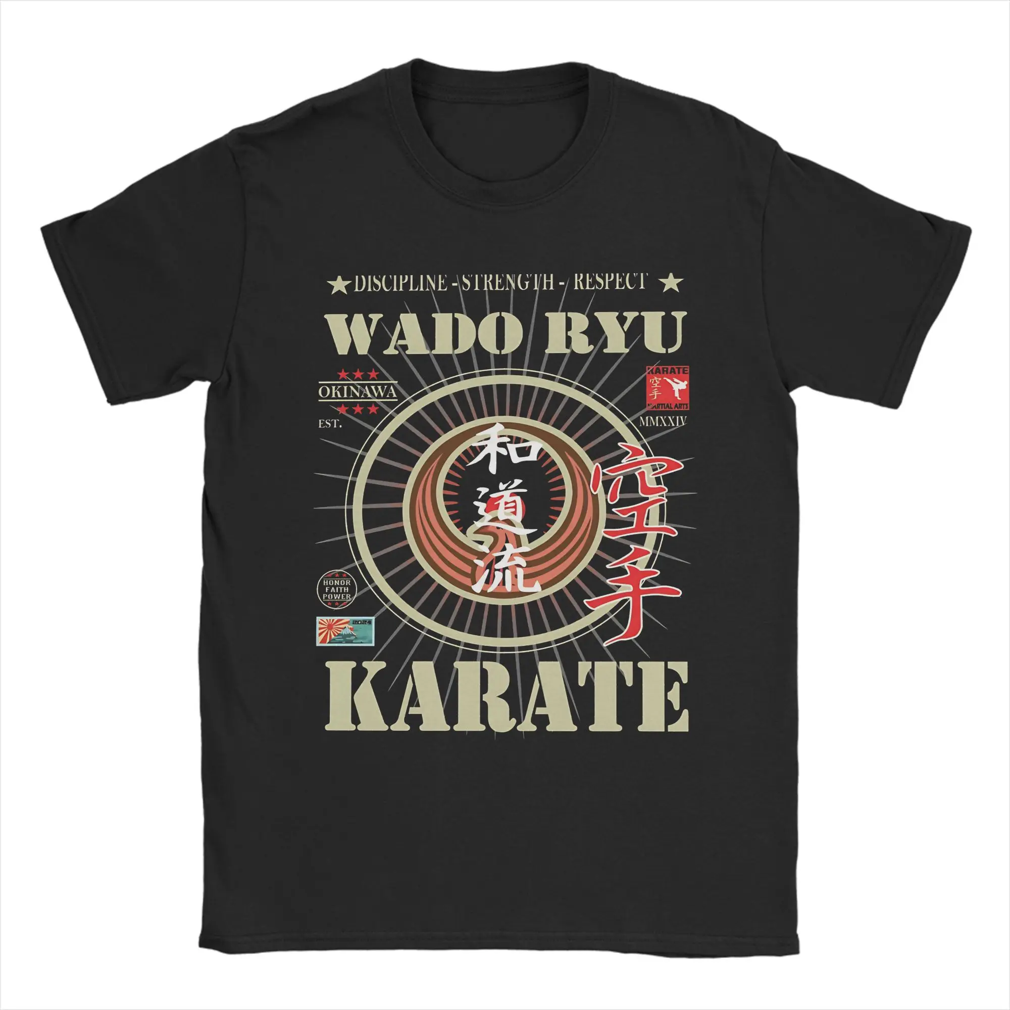 Noble Wado Ryu Karate With Kanji and Golden Writing and Symbol T Shirt Male Casual Pure Cotton T Shirts Summer O-Neck Tee Shirt