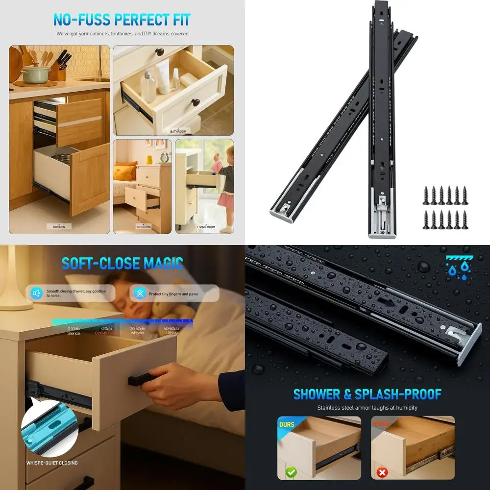 

18-дюймовые усиленные выдвижные направляющие с шарикоподшипниками, боковое крепление для шкафов (6 пар, черные)