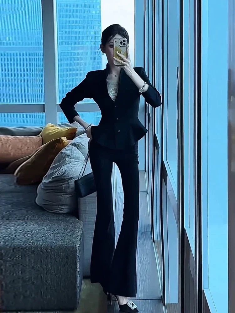 

Elegant Intellectual Style Women's Suit Set Short Coat High Waist Pants Two-Piece Suite Autumn Fashion Business Lady