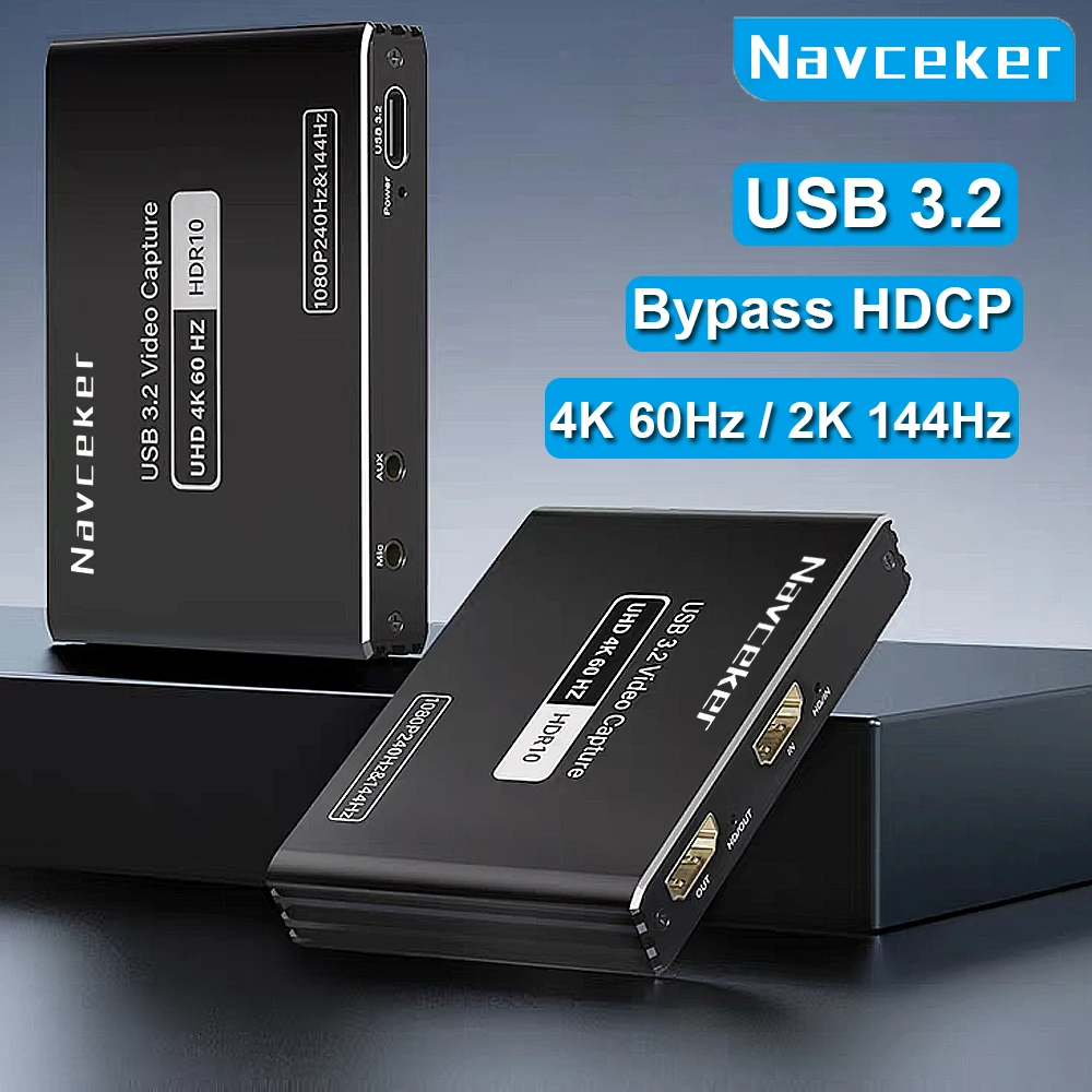 

Navceker 4K 60fps 1080P 240fps HDMI Video Capture Card Bypass HDCP HDTV Camera With USB 3.2 PC Live Streaming Grabber Recorder
