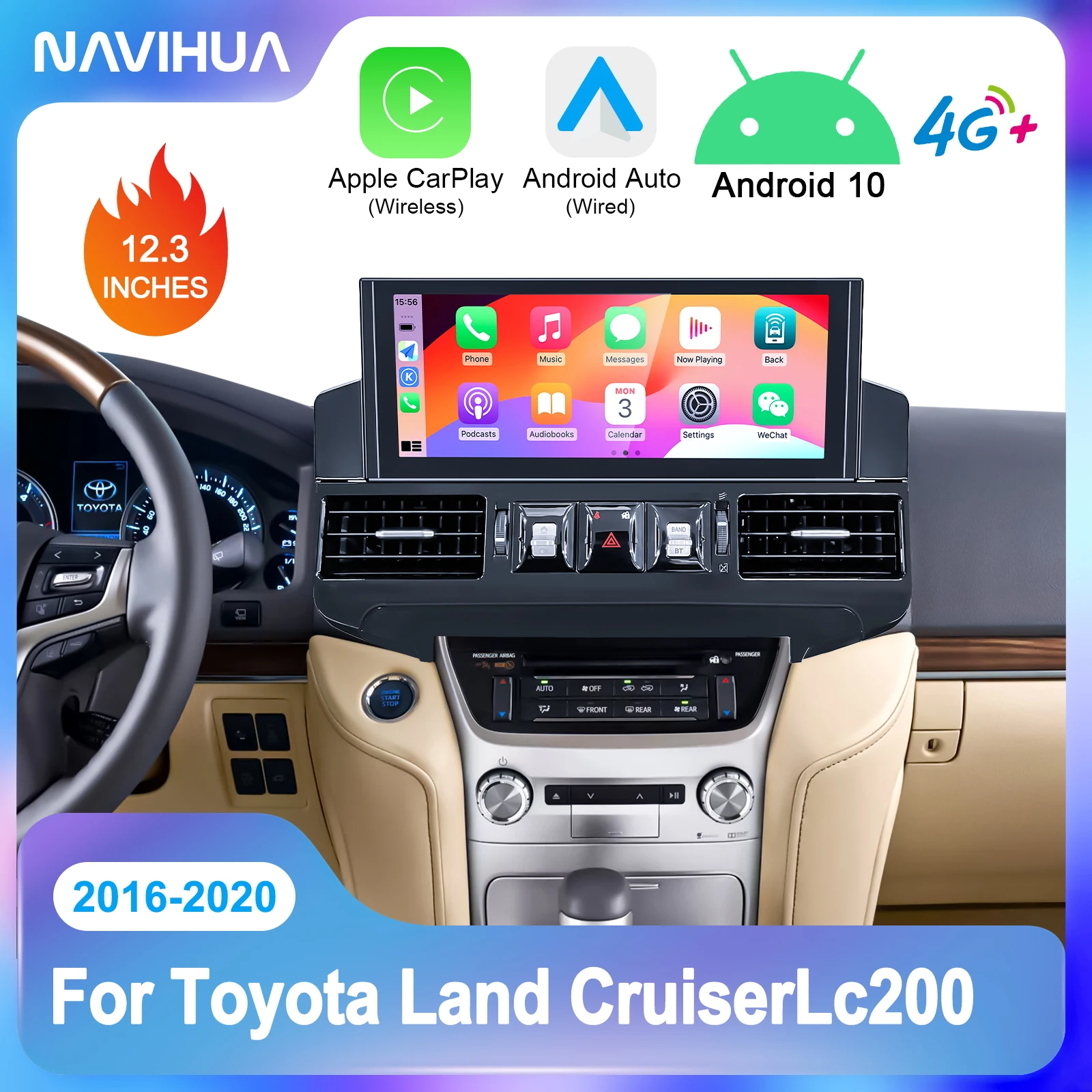 

12.3 inch Screen Car Radio for Toyota Land Cruiser LC200 2016-2020 Multimedia GPS Navigation CarPlay Player