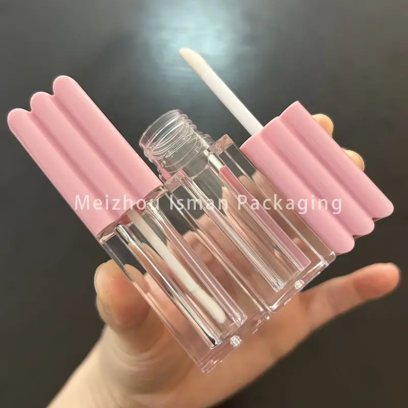 

50Pcs refillable 6ml unique pink liquid lipstick lip gloss packaging container makeup clear tubes with wands brush