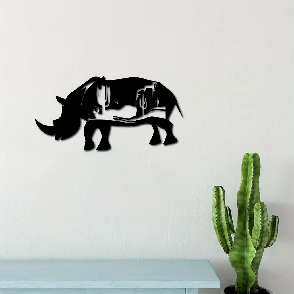 Rhinoceros Sign Metal Bison Art Wall Decor, Forest Rhinoceros Metal Wall Decor  Forest Cow Sign Metal Wall Hanging