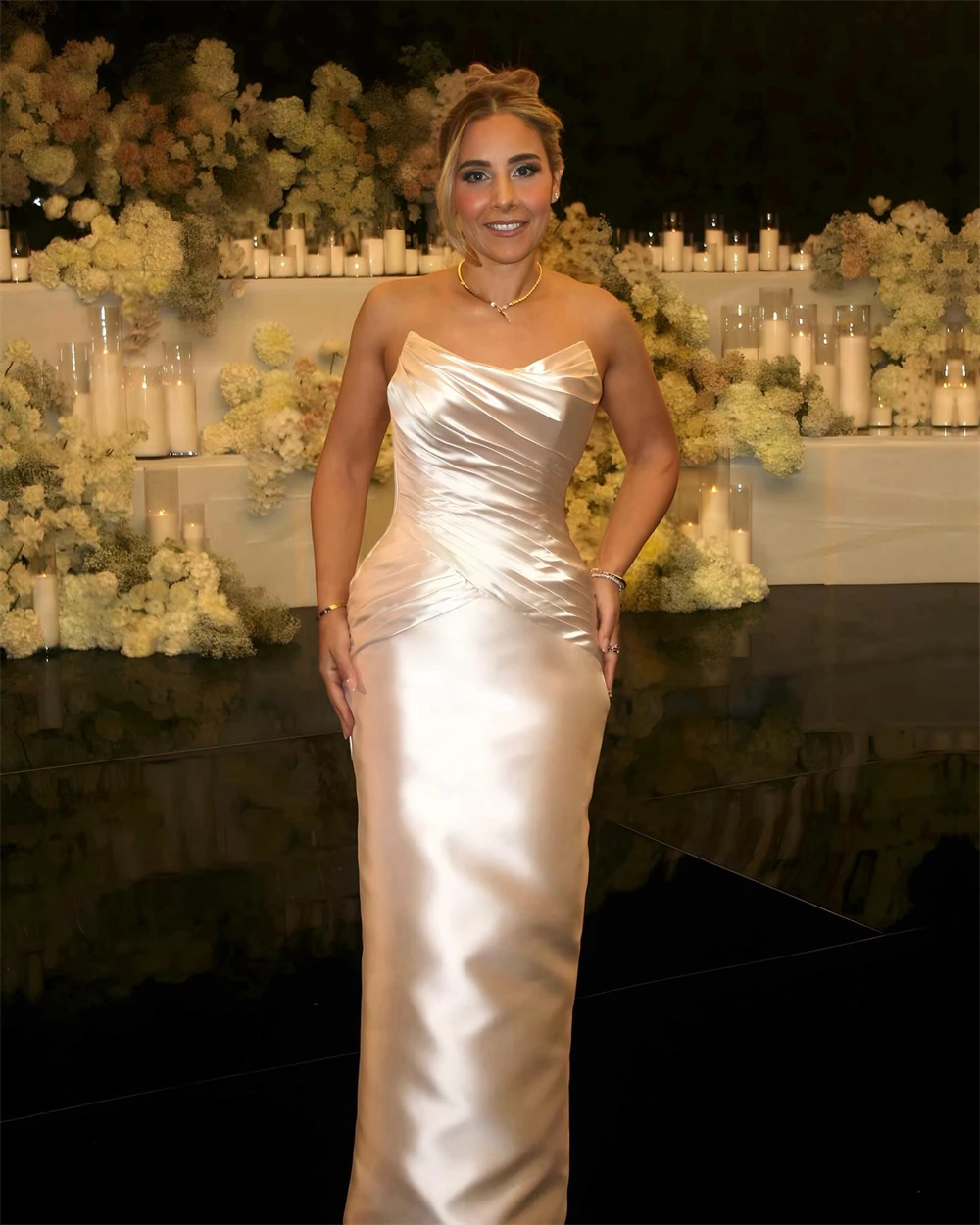 

Customized Classic Satin Evening Dresses Strapless Shawl Homecoming Dresses Temperament Court Train Special Occasion Gowns