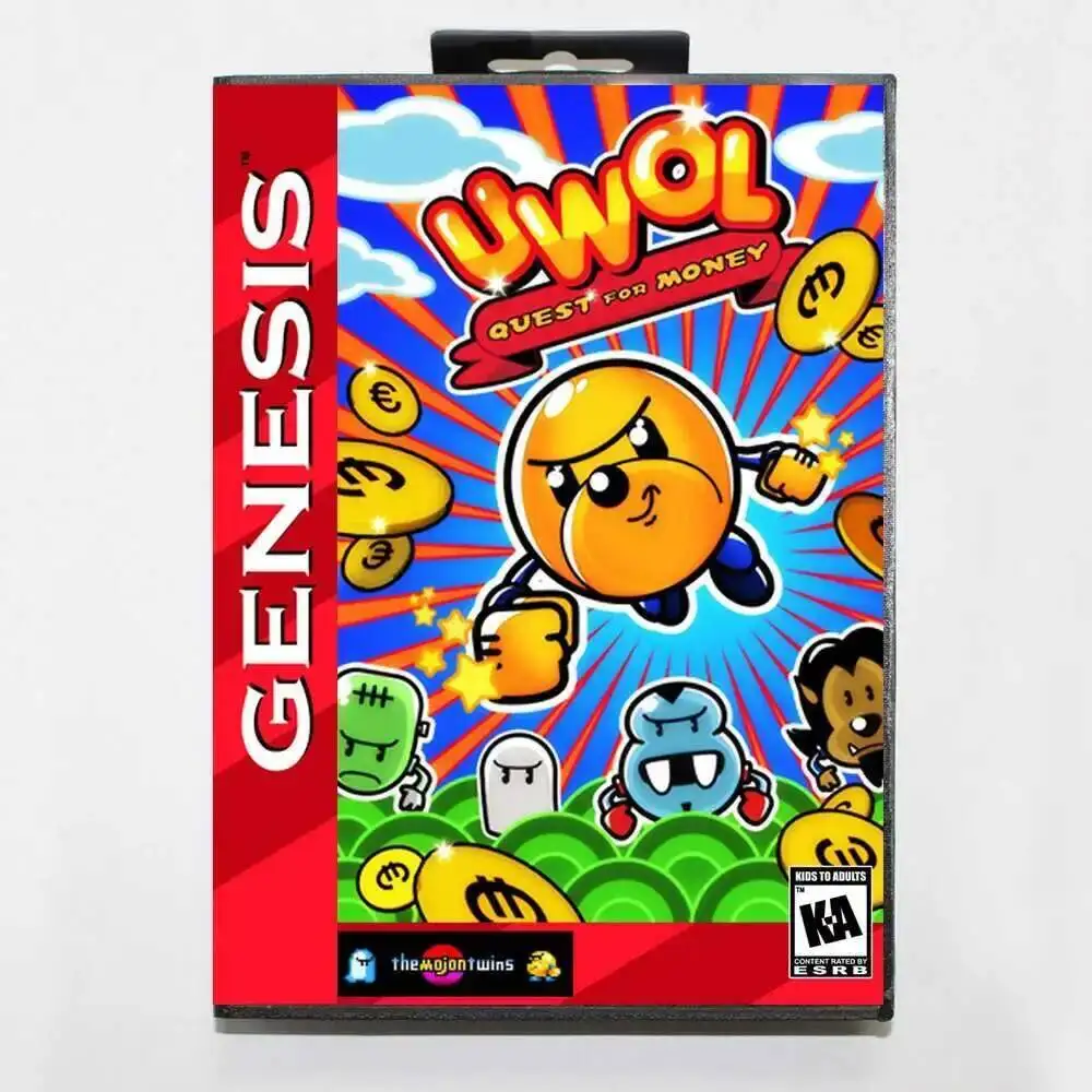 UWOL MD Game Card with Custom US Box for 16 Bit Sega Megadrive Genesis Console