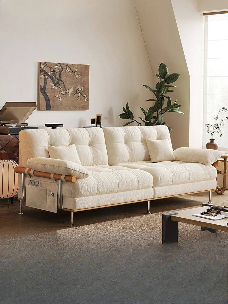 

French retro chenille living room new small apartment cream wind straight row home art sofa