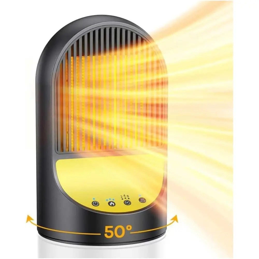 

Портативный электрический обогреватель 1500 Вт, для использования в помещении, 50 ° Осциллирующий PTC-обогреватель для офиса или рабочего стола с таймером на 8 часов, 3 режимами, тихий и безопасный.