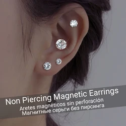 1 Pair Crystal CZ Strong Magnetic Stud Earrings Women Men Round Zircon Magnet Clip Earring Non Piercing Jewelry for Teens