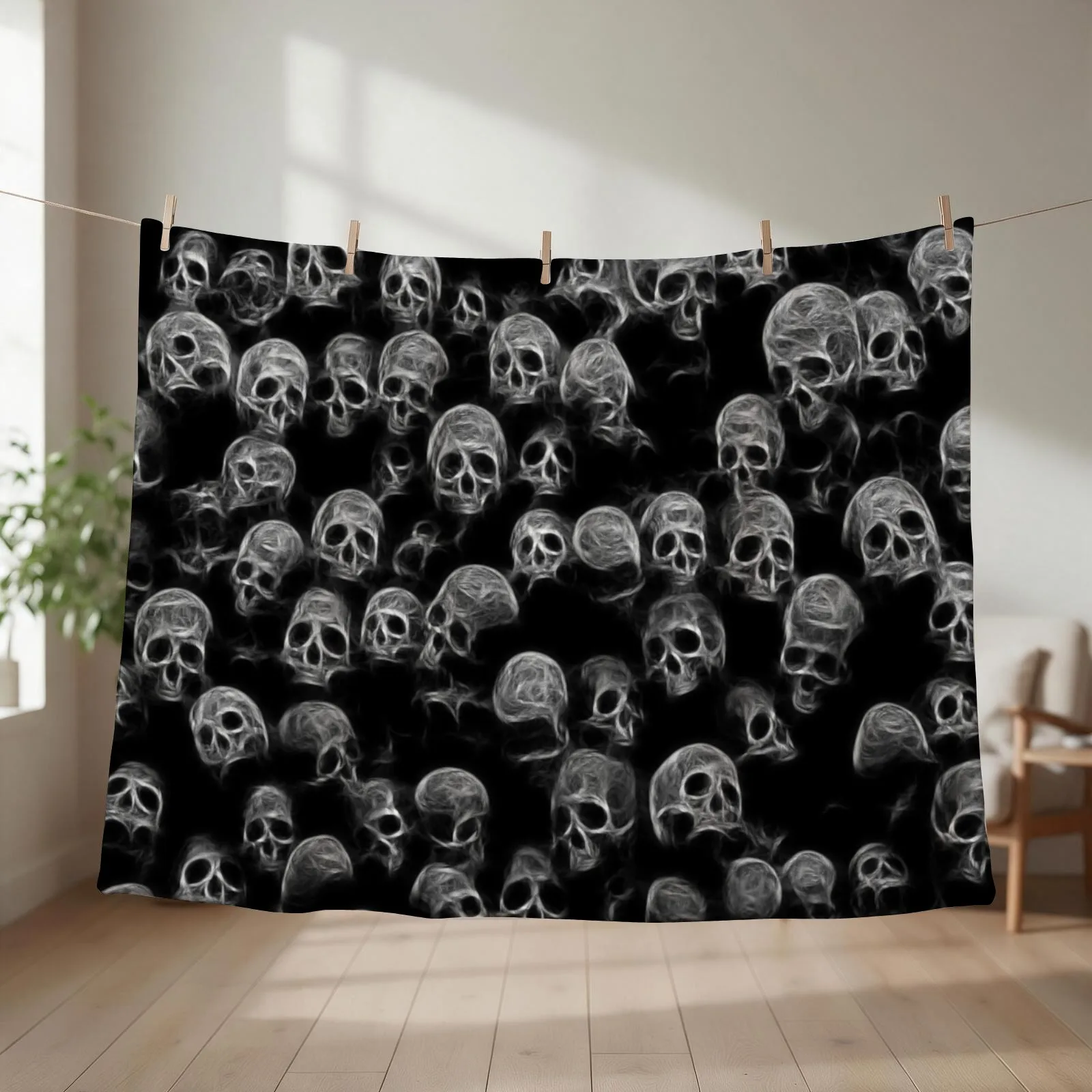 Black and white skulls. Throw Blanket couch cozy soft plush fuzzy picnic outdoor blanket