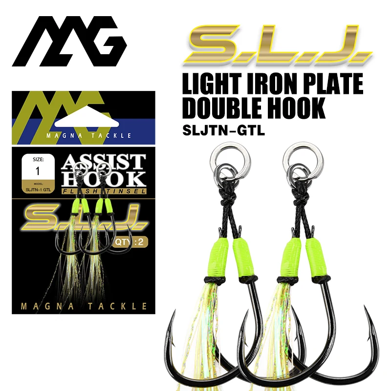 magna tackle SLJTN-GTL  assist Hooks Stainless Steel Optopus Rolled In Jigging Assist Fishing Hooks with Glow Tassels