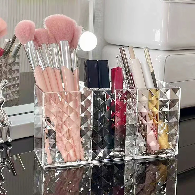 Clear Acrylic Makeup Brush Holder Desk Cosmetic Organiser Lipstick Brush Storage Lipstick Brush Storage Display Stand Diamond