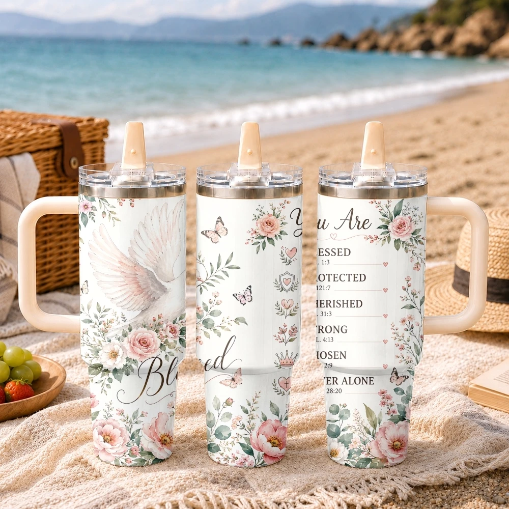 Encouraging Women Christian Words Flower Vacuum Flasks 40oz Thermal Tumbler Stainless Steel Insulated Water Portable Mug Cup