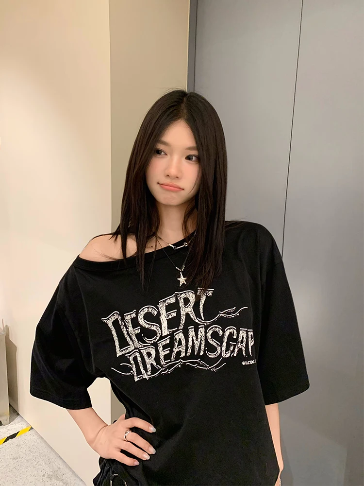 

Женская футболка Lumoder с буквенным принтом, летняя новинка, свободный крой, повседневный стиль, для ежедневной носки