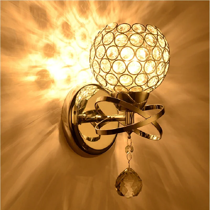 

Modern Crystal Ball Wall Lamp Bedside Bedroom Lamp Stair Wall Light E14 Sconce Led Gold Silver lamparas Pared Indoor Lighting