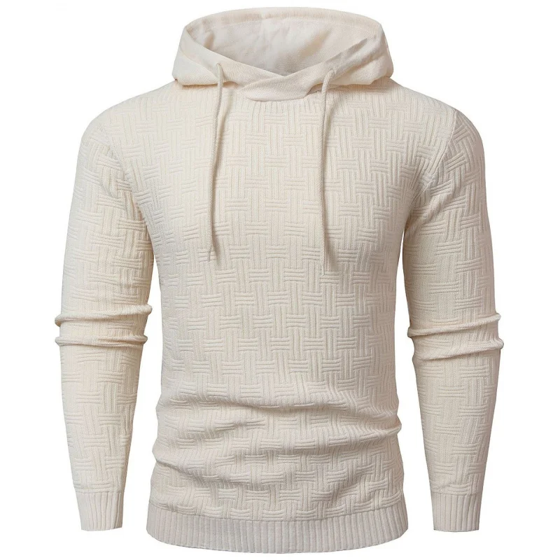 

Men's Solid Textured Knitted Hoodie Casual Drawstring Long Sleeve Hooded Sweater Pullover Streetwear Autumn Winter Warm Tops