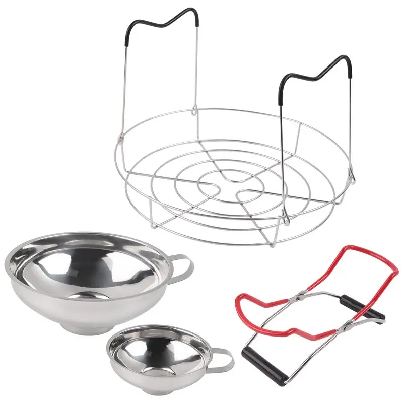 AC88-4 Pieces Canning Kit, 1PC Canning Rack+ 1PC Canning Jar Lifter Tong+ 2PC Canning Funnels, Canning Supplies Canning