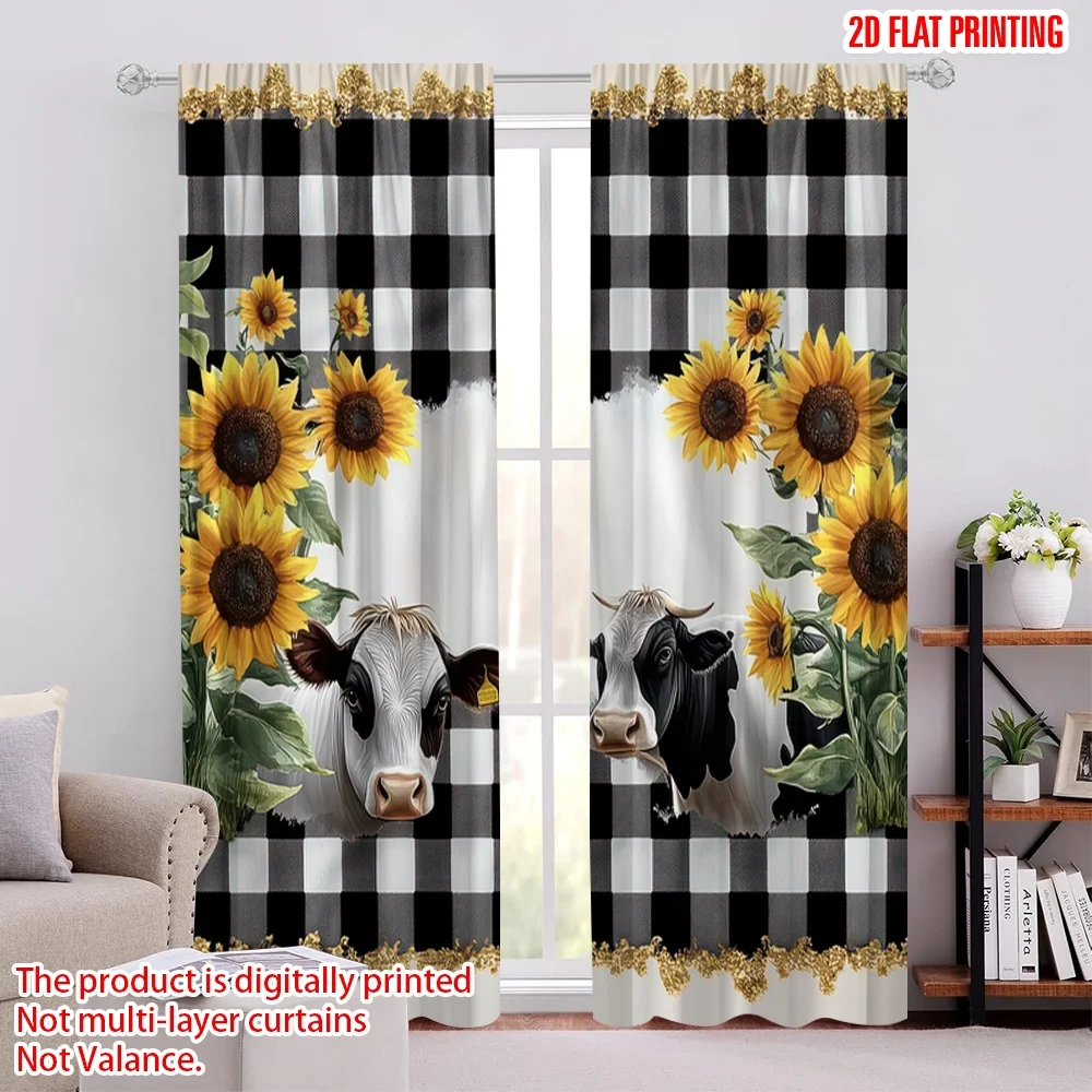 

2pcs Window Treatment Curtains Cow Farmhouse Light Filter summer party decorations Use for Indoor Celebrations, Room Decor