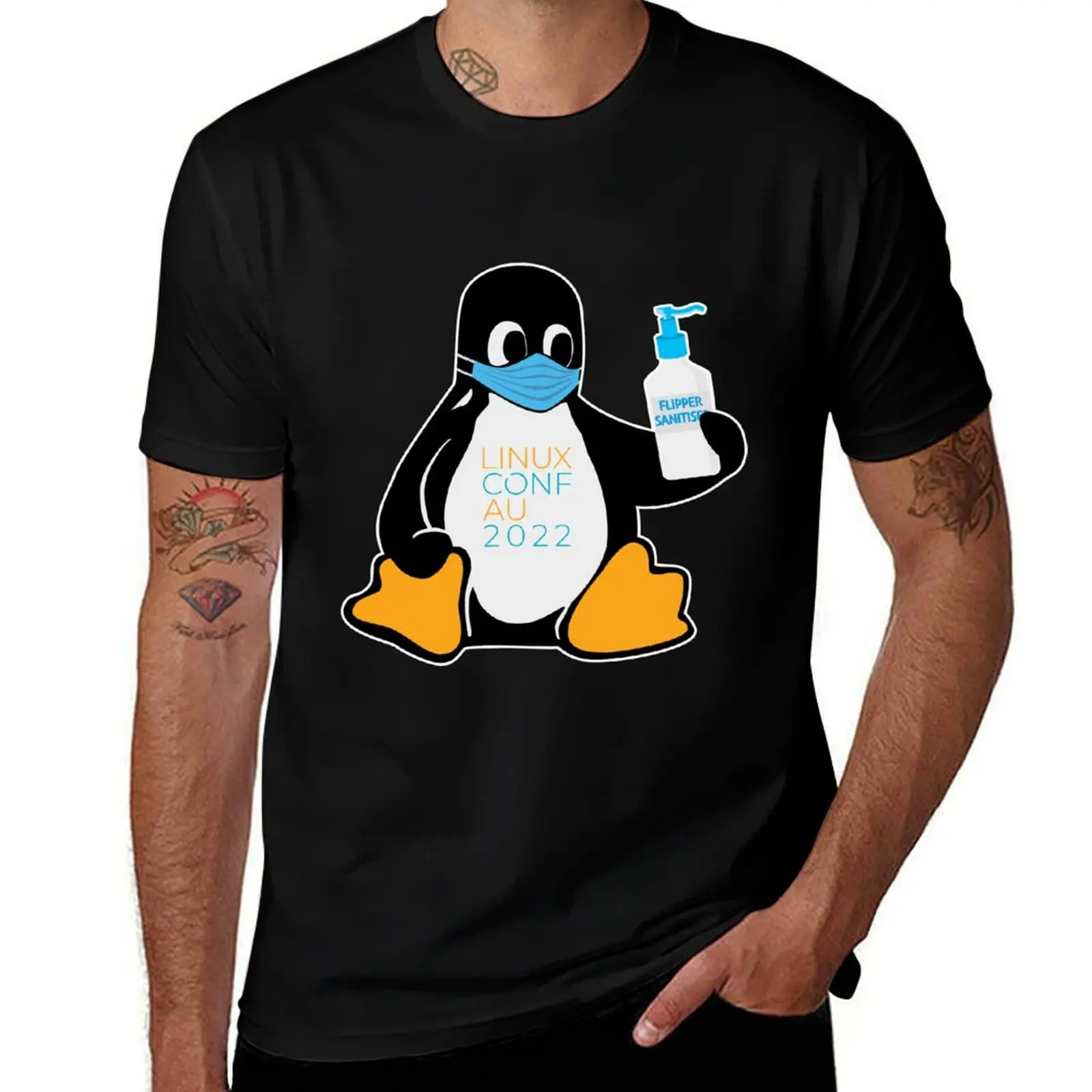 linux.conf.au 2022 Sanitiser Tux T-Shirt t shirts for man pack cotton T-Shirt