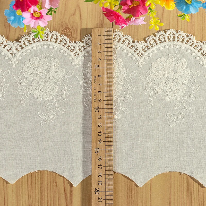 2Yards/lot HOT Cotton Embroidered Beige Flower Lace Fabric Dubai Sewing DIY Trim Applique Ribbon Collar Wedding Guipure Decor