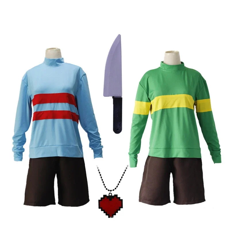 Anime Undertale Chara Frisk Cosplay Costume Necklace High Collar Sweatshirts Shorts Halloween Cosplay Costumes for Women