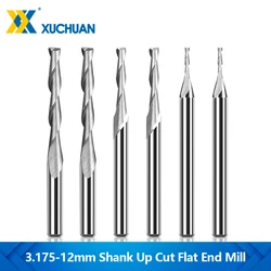 XUCHUAN 2 Flute Spiral End Mill 3.175-12mm Shank Up Cut Flat End Mill CNC Carbide Router Bits for Wood PVC MDF