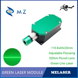 High Brightness CW Green Line Laser Diode Module Adjustable Focus 520nm 1400mW 1.4W Powell Lens Long Life Industrial Laser