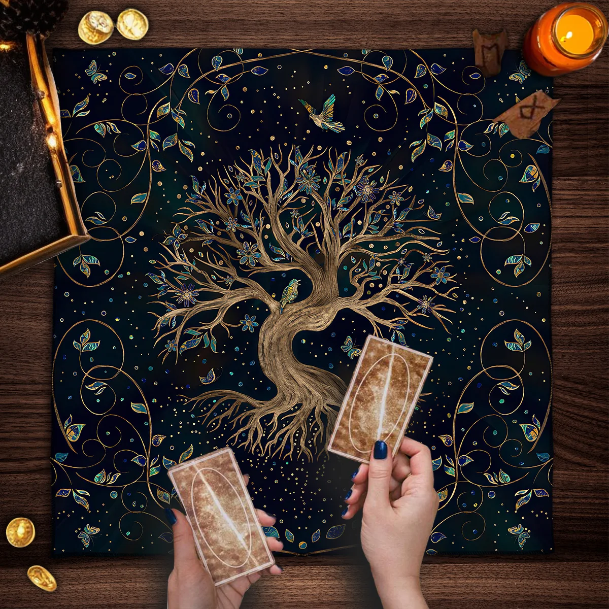 Mantel de Tarots de árbol de la vida, tela de Altar de cielo estrellado, tela de lectura de Tarot extendida, juego de mesa, almohadilla de cartas, decoración del hogar