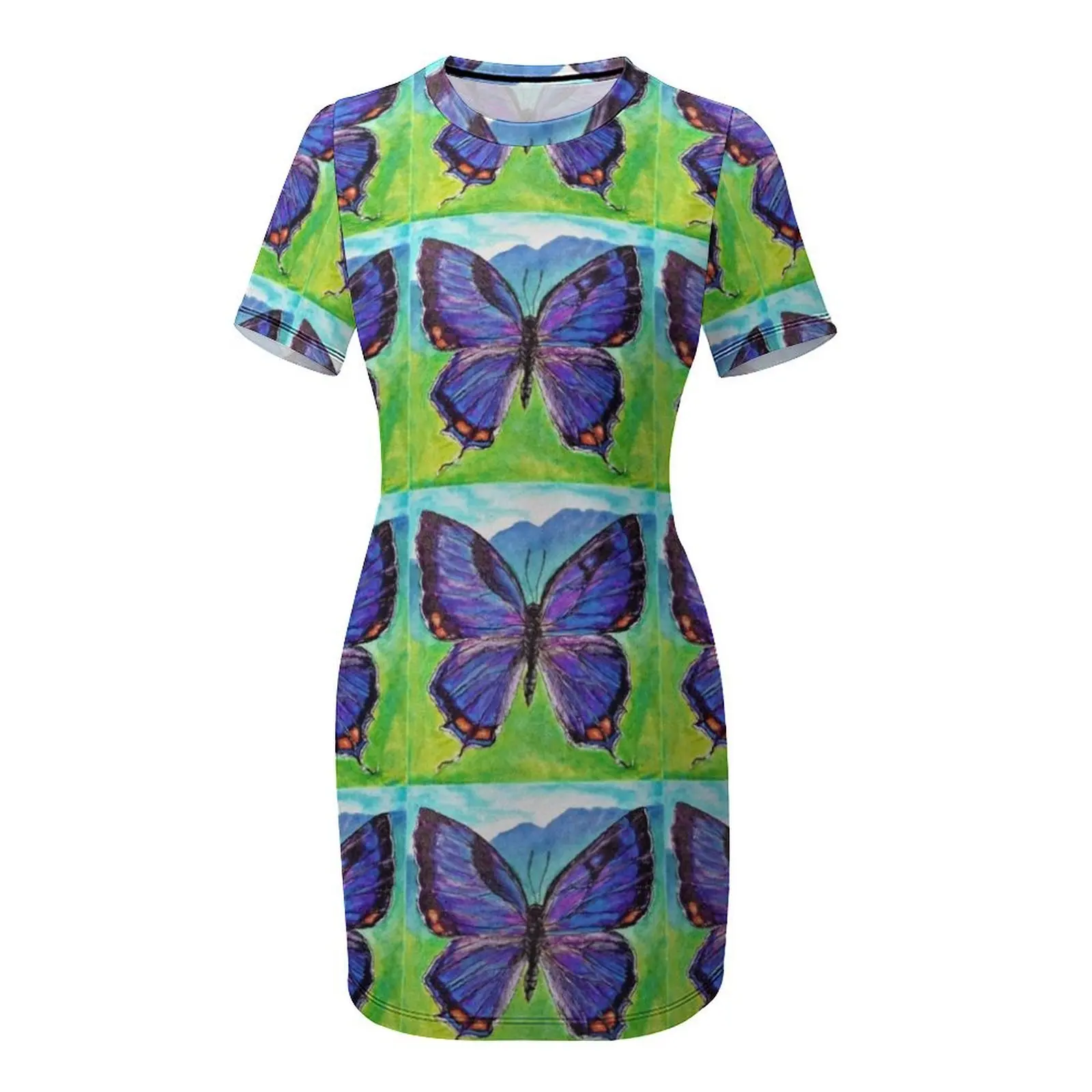 ชุดเดรสแขนสั้นลายผีเสื้อสำหรับงานเทศกาล ชุดออกงานสำหรับผู้หญิง เสื้อผ้าผู้หญิง