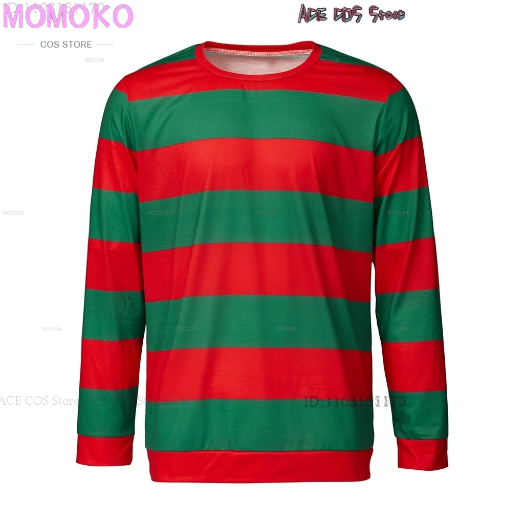 Nightmare on Street Men's Freddy Cos Krueger Horrible Cosplay Striped Sweater Halloween Christmas Role Play Terrify Scary Adults