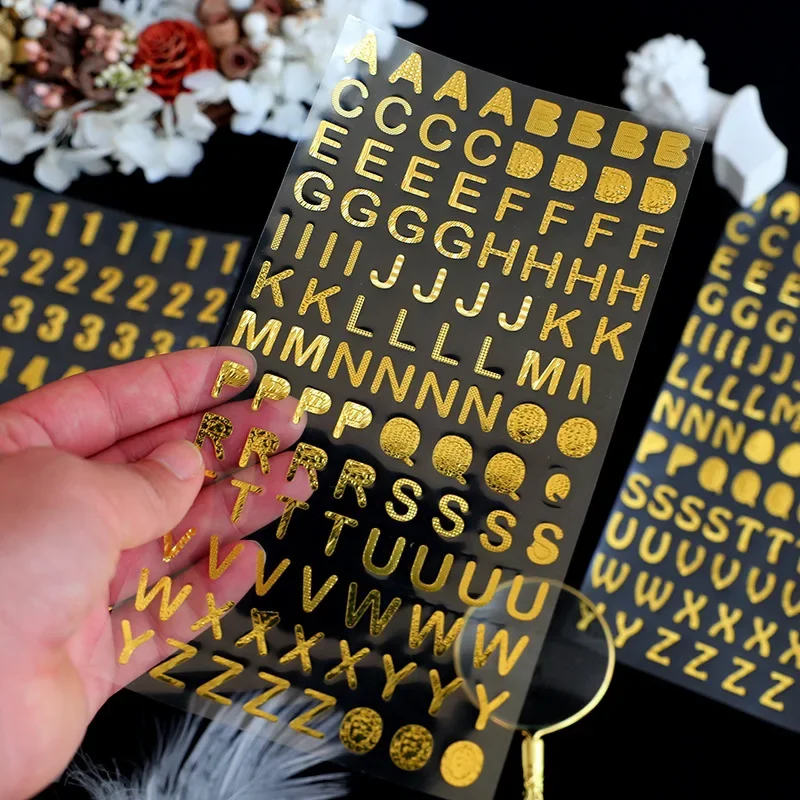 1pc Letter/Digital Bronzing Decorative Stickers Children Students Album Notebook Diary Journal Scrapbooking Decoration Sticker