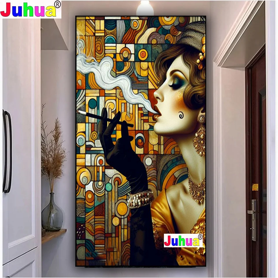 lady with cigarette 5d Diamond Painting Diy Jewelry cross stitch Full Square  Round Diamond Mosaic Gustav Klimt Art Home Decor