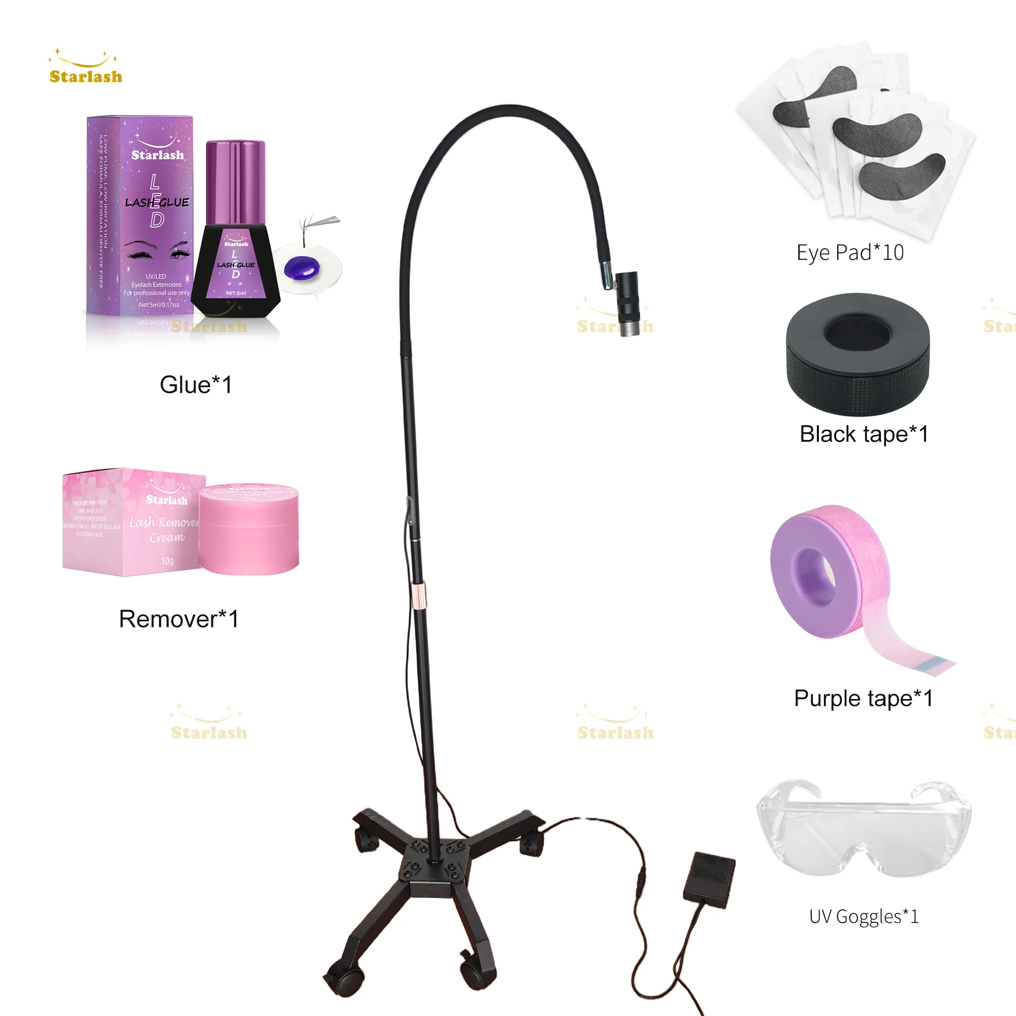 Wholesale Pulleys Dual Use  Foot Pedal  LED UV Lamp Stand Desktop Clamp UV lash extension kit new tech lash UV extension system